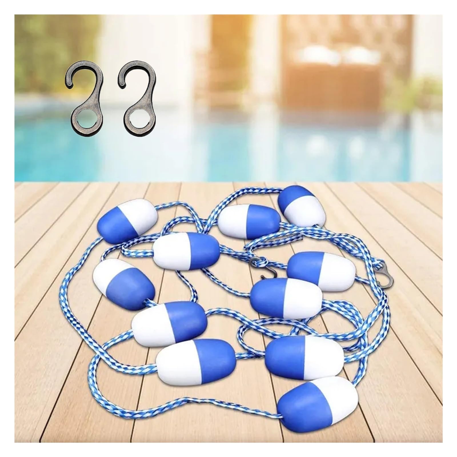 Swimming Pool Safety Divider Rope & Float Line For Hotels, Villas, Water Parks - Custom Length 3.3'-25', Lane Division, Hazardous Area Protection, Includes Hooks, Caution，? 2.8in/7cm 46ft/14m Long