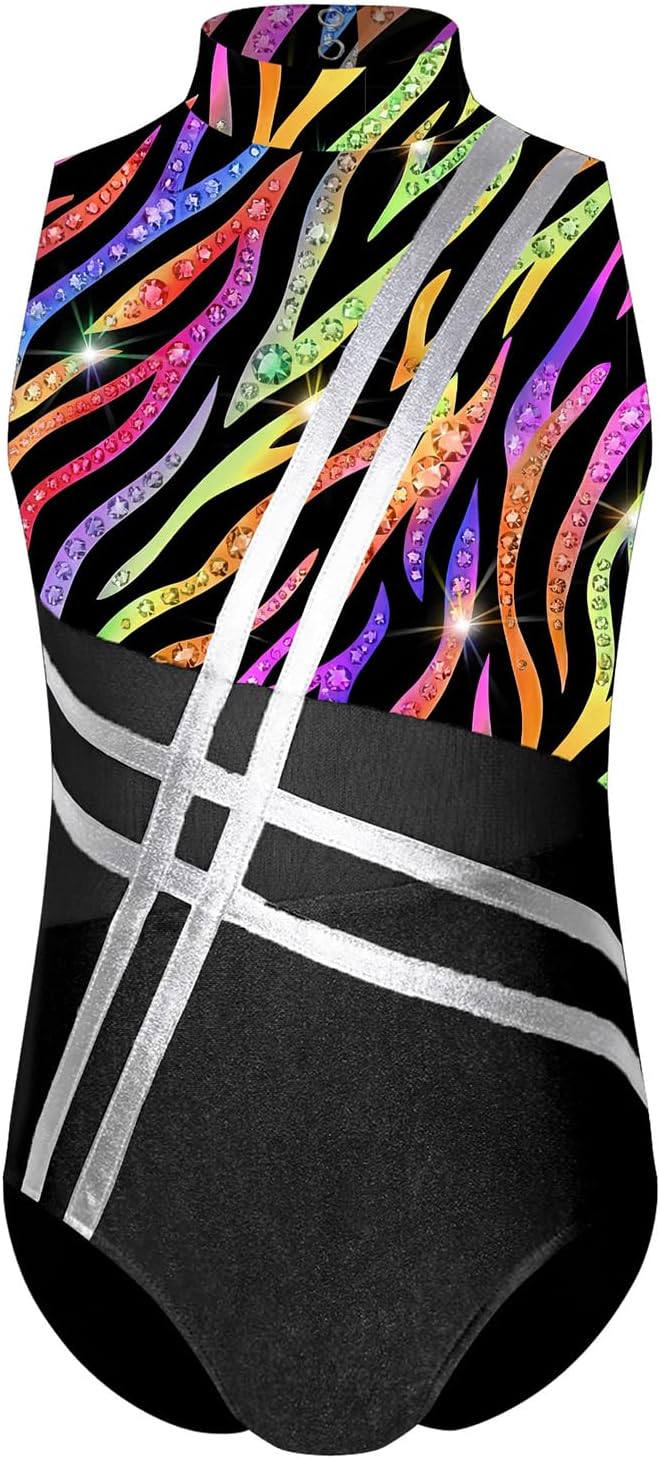 TiaoBug Kids Girls Mesh Patchwork Sleeveless Ballet Unitard Tumbling Training Clothes Workout Bodysuit Dance Outfit
