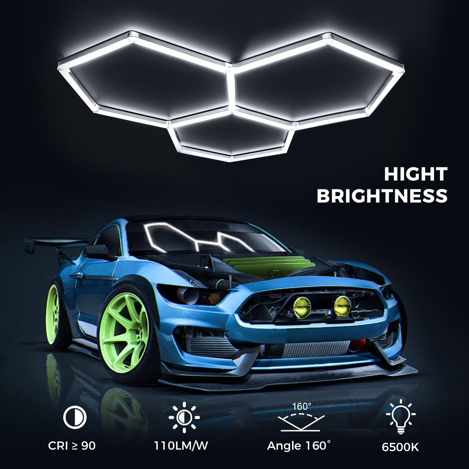 3-Hex Lámpara de techo LED hexagonal para garaje-16pcs luces de tubo, 128W 6500K luces LED de techo conectables para taller, garaje, almacén, gimnasio,sala de lavado para el cuidado del automóvil