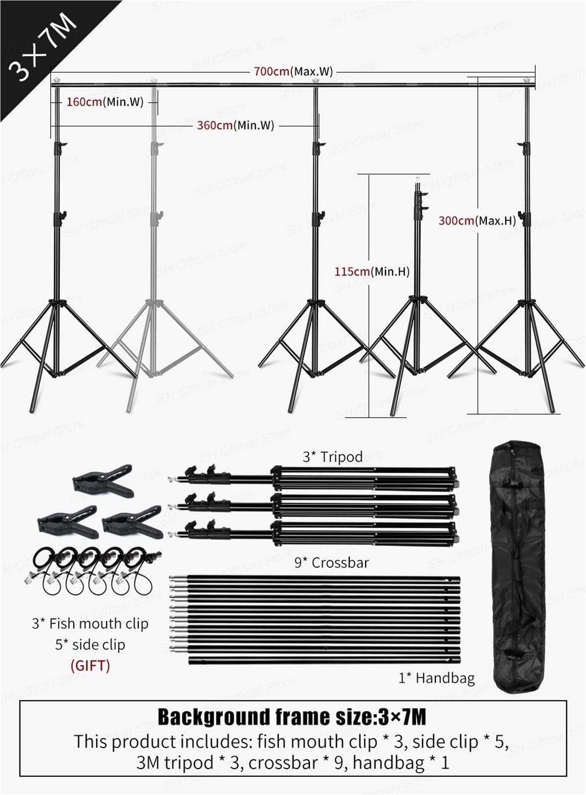3 m x 7 m/10 ftx23ft Pro Fotografia Fondali Supporto Sistema di Supporto Supporto Per Foto Video Studio