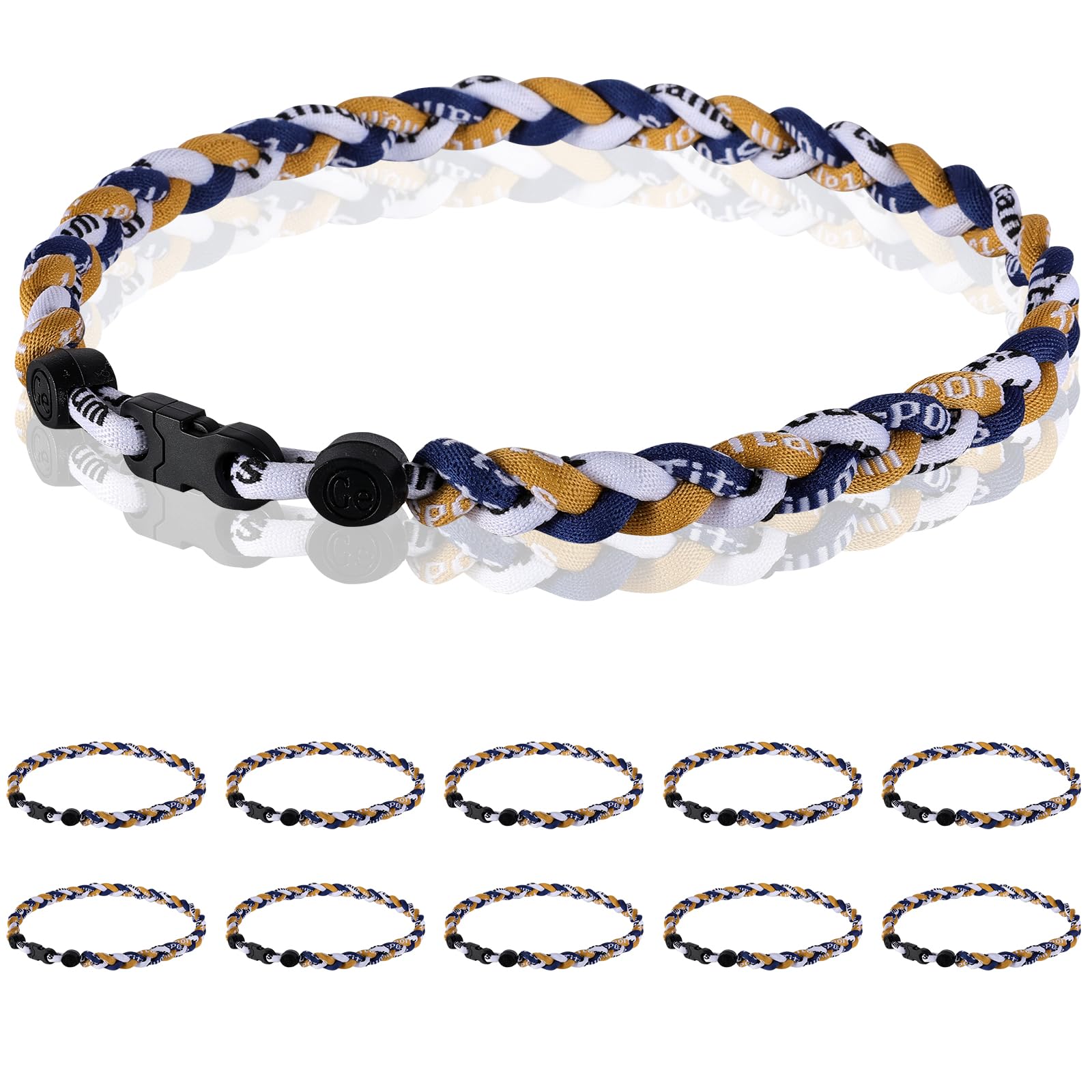12 Pack Baseball Necklace 18inch, Team Gift for Baseball Funs, Three Braided Titanium Tornado Rope Design, with Muti - Color for Pick