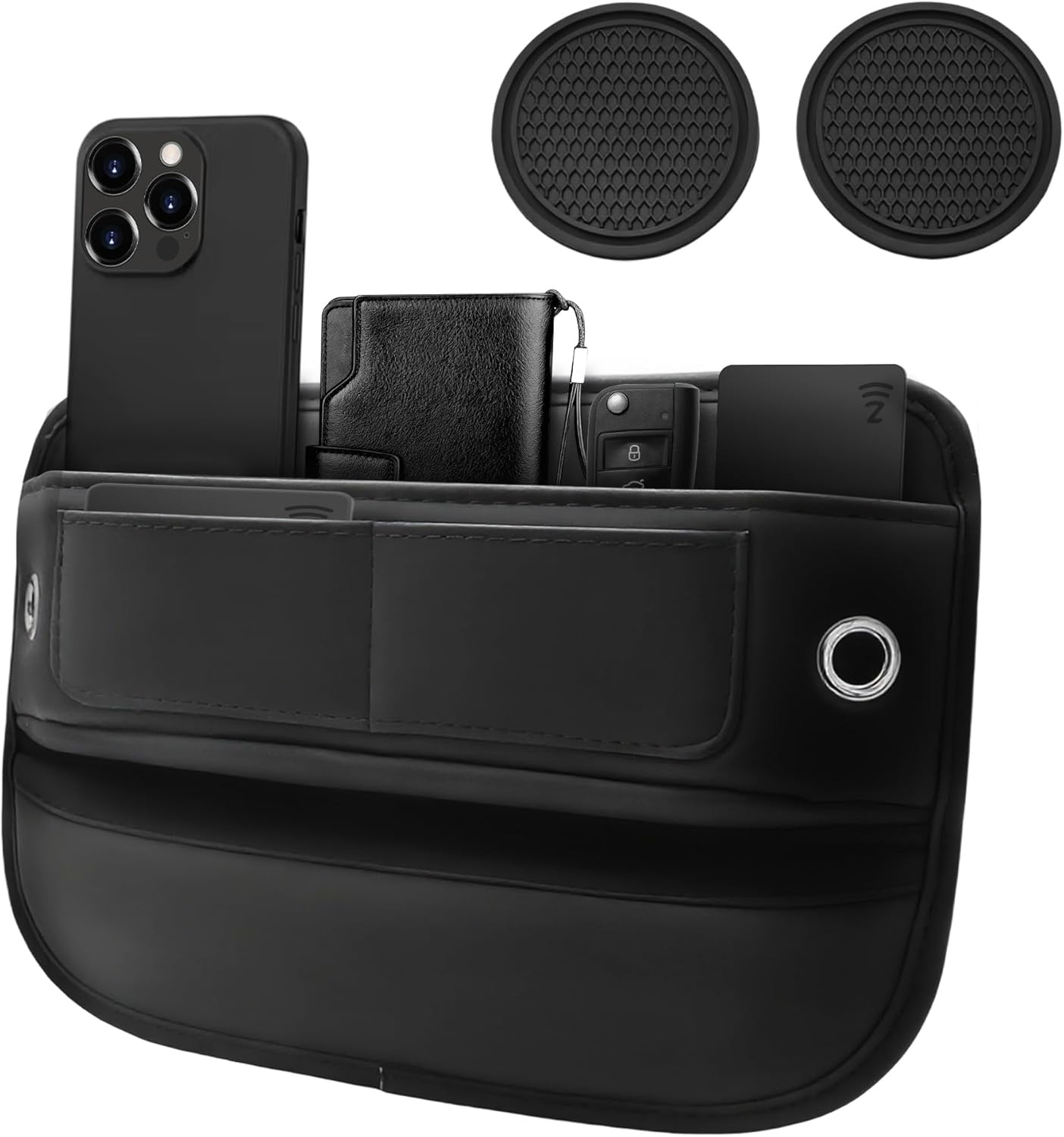 Premium Leather Car Seat Gap Filler Organizer Universal Center Console Organizer with Card Slots for Suv Truck (Black, 1 Pack) Car Seat Storage Box for Phone,Keys,Glasses,Card Car Interior Accessories