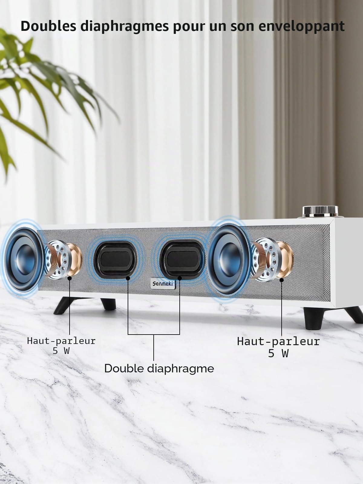 Haut Parleur PC,10W Enceinte PC, Barre de Son PC alimentées par USB, avec Bluetooth 5.0 et entrée RCA, pour Bureau, Ordinateurs Portables, Phonographe（K01）