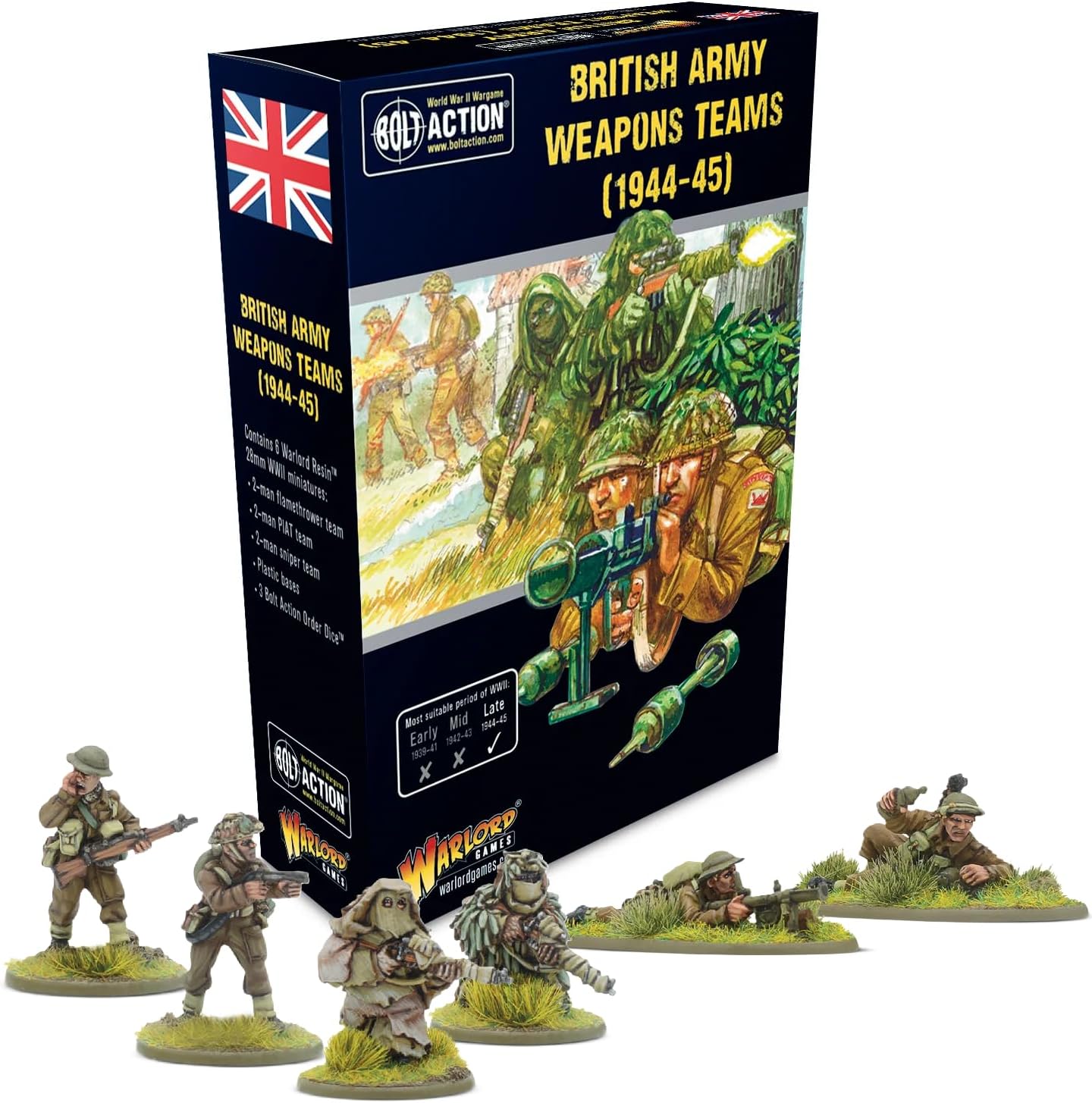 Warlord Games British Army (1944-45) Weapons Teams - 28mm Scale Miniatures for Bolt Action Highly Detailed World War 2 Miniatures for Table-top Wargaming
