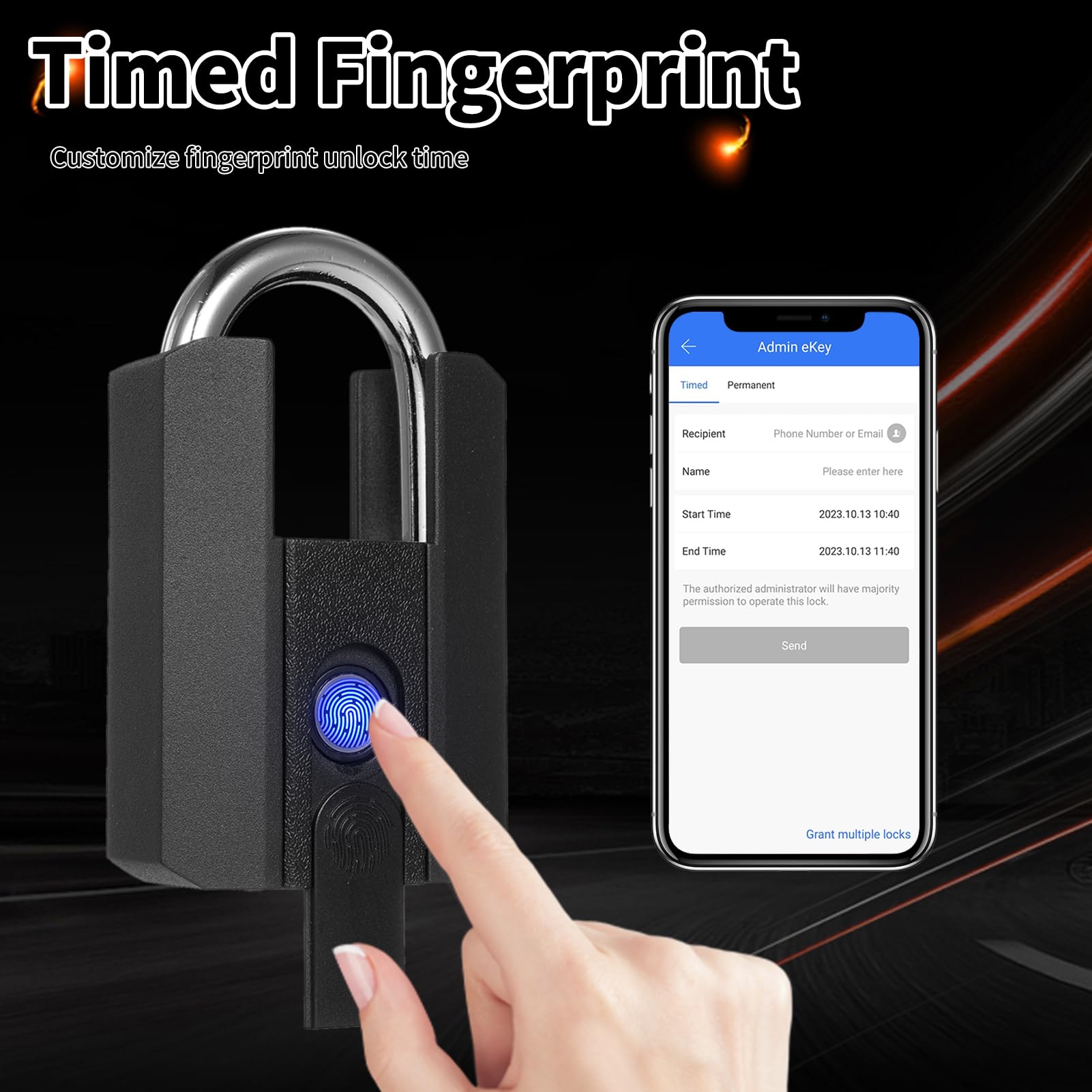 FILFEEL Candado Inteligente Candado de Huella Digital Cerradura de Seguridad Resistente con Aplicación BT Recargable para Puerta Exterior Almacén Valla Patio Patio Trasero Furgoneta
