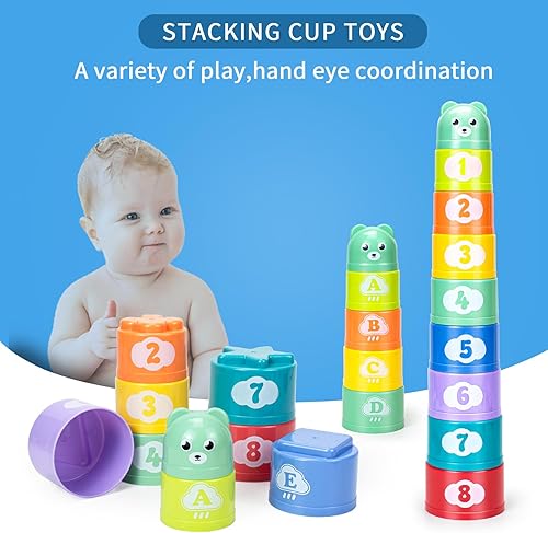 Miniatura 4 de Vasos apilables de juguetes para niños pequeños de 1 a 3 años, juguetes para bebés, tazas apilables y bloques blandos, juguetes de dentición para