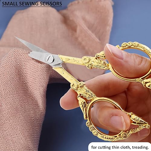 Miniatura 5 de Tijeras de bordado vintage de 4.5 pulgadas con cubierta de cuero Tijeras de estilo europeo Tijeras de acero inoxidable para pájaros Tijeras para
