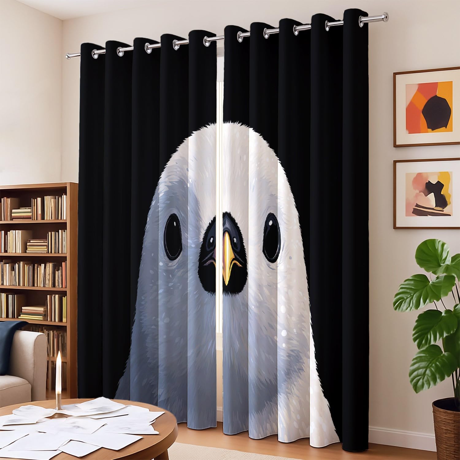 Zwierzę uroczy pingwin ptaki zasłony do kina domowego - oryginalny design zasłony panelowe poliestrowe, białe, szer. 66 x dł. 72 (2 panele) 167 x 182 cm