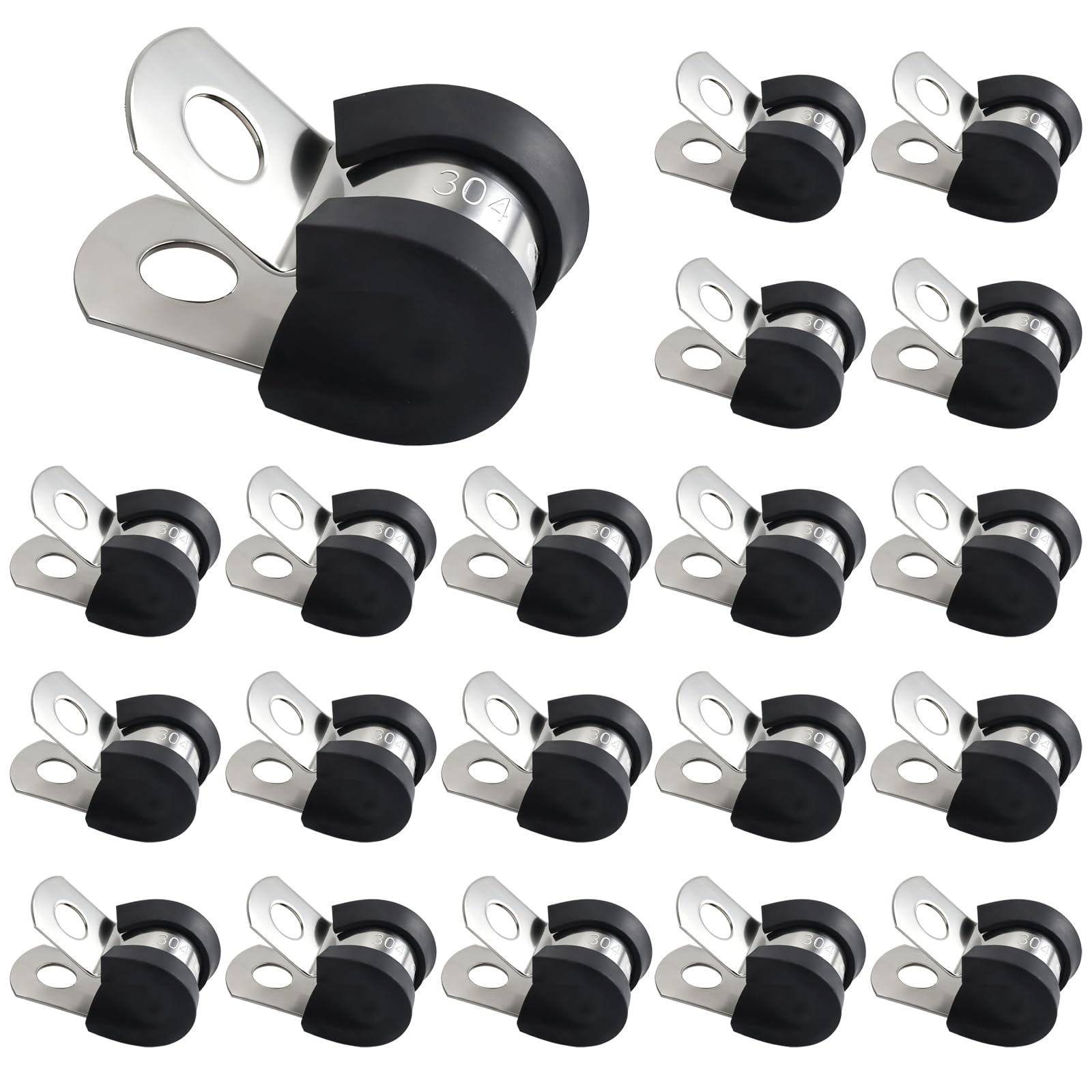 20Pcs Stainless Steel Rubber Lined P Clips, R Shape Hose Pipe Clamps