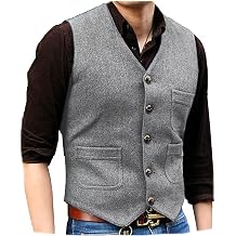 SOLOVEDRESS Mens Vintage Tweed Suit Vest V Neck Casual Wool Waistcoat for Wedding Groomsmen