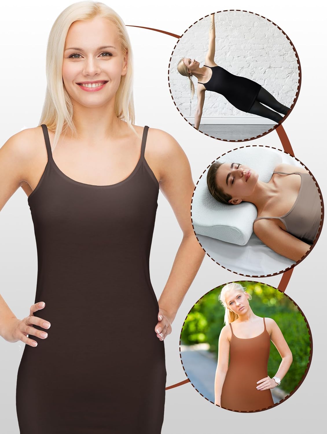 Bencailor 6 Pcs Women's Long Tank Tops, Long Camisole Workout Tops for Adjustable Spaghetti Strap Women Camis Undershirts - Image 6