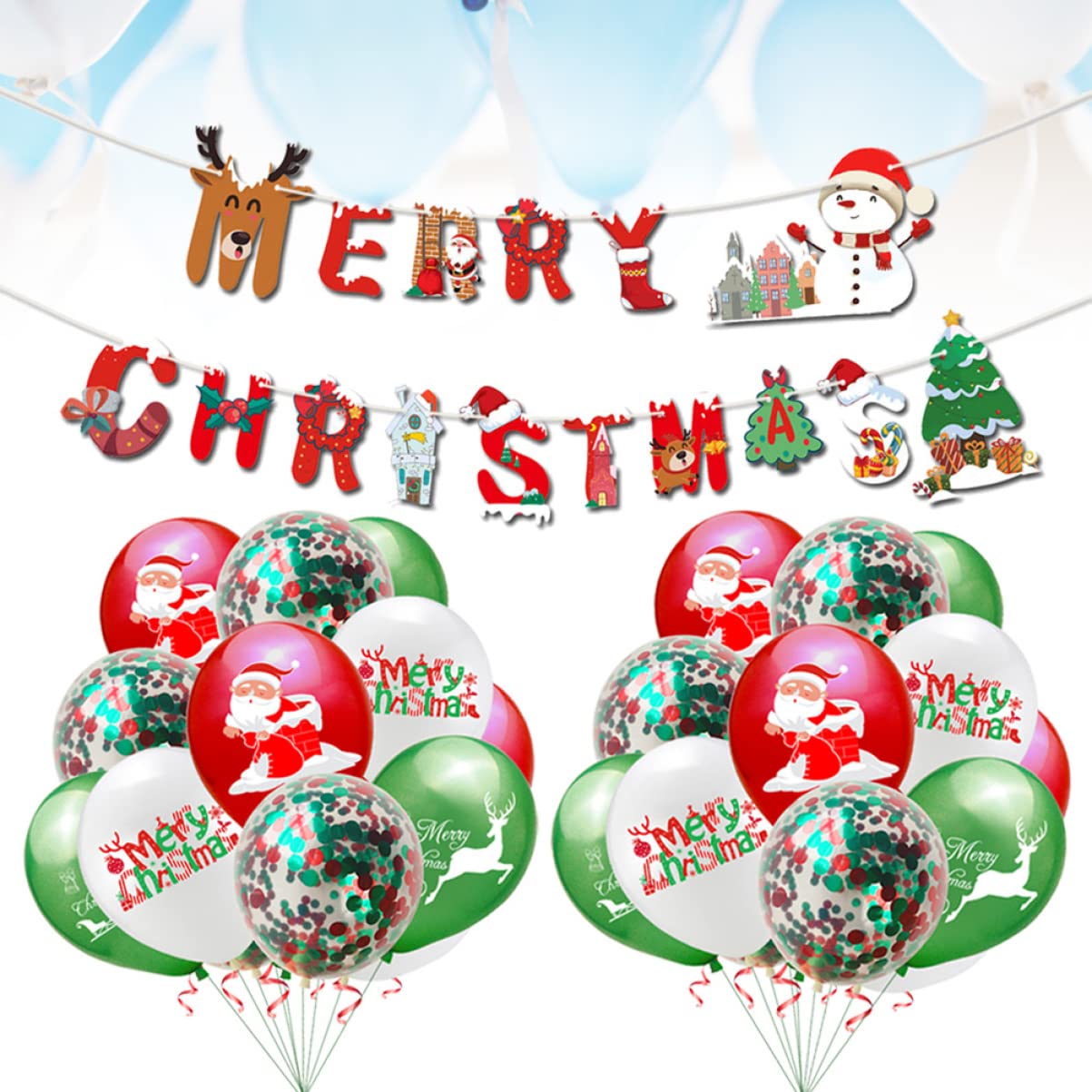 Mikikit 69 Pezzi 12 12 Pollici Decorazioni Natalizie Set Babbo Natale Lettera Paillettes Palloncini Banner Nastri Forniture Per Feste