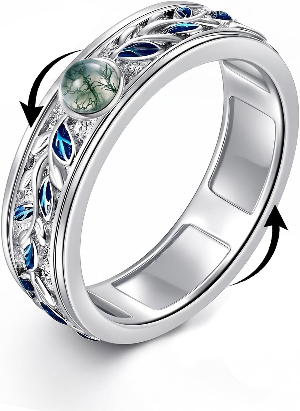 Moonstone Fidget Anxiety Rings Leaf Ring for Women Worry Vine Spinner Rings Anti Stress Mood Jewelry Gifts Band Wide 3.5-12#