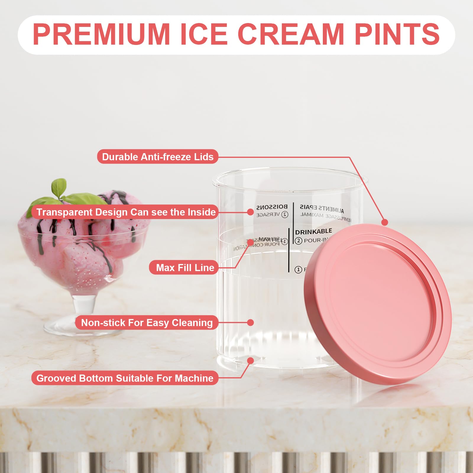 Confezione da 4 coppe per gelato di ricambio da 450 ml, coperchi durevoli con codice colore, senza BPA, contenitori per gelato a prova di perdite per Ninja Creami Breeze NC100/NC200 acquista in