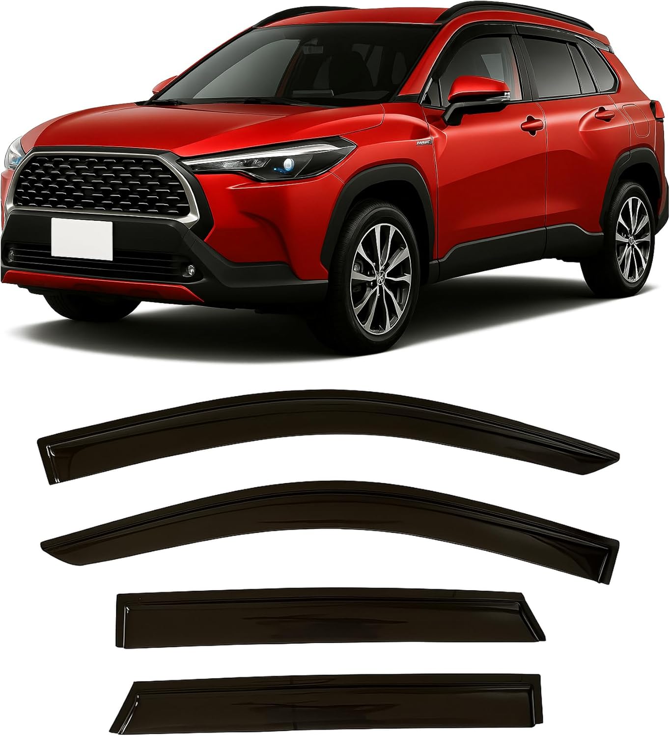 2022-2026 Tape-on Rain Guards for Toyota Corolla Cross Side Window Deflector Visors L LE XLE Hybrid S SE XSE Durable Tinted Vent Shade 2023 2024 2025