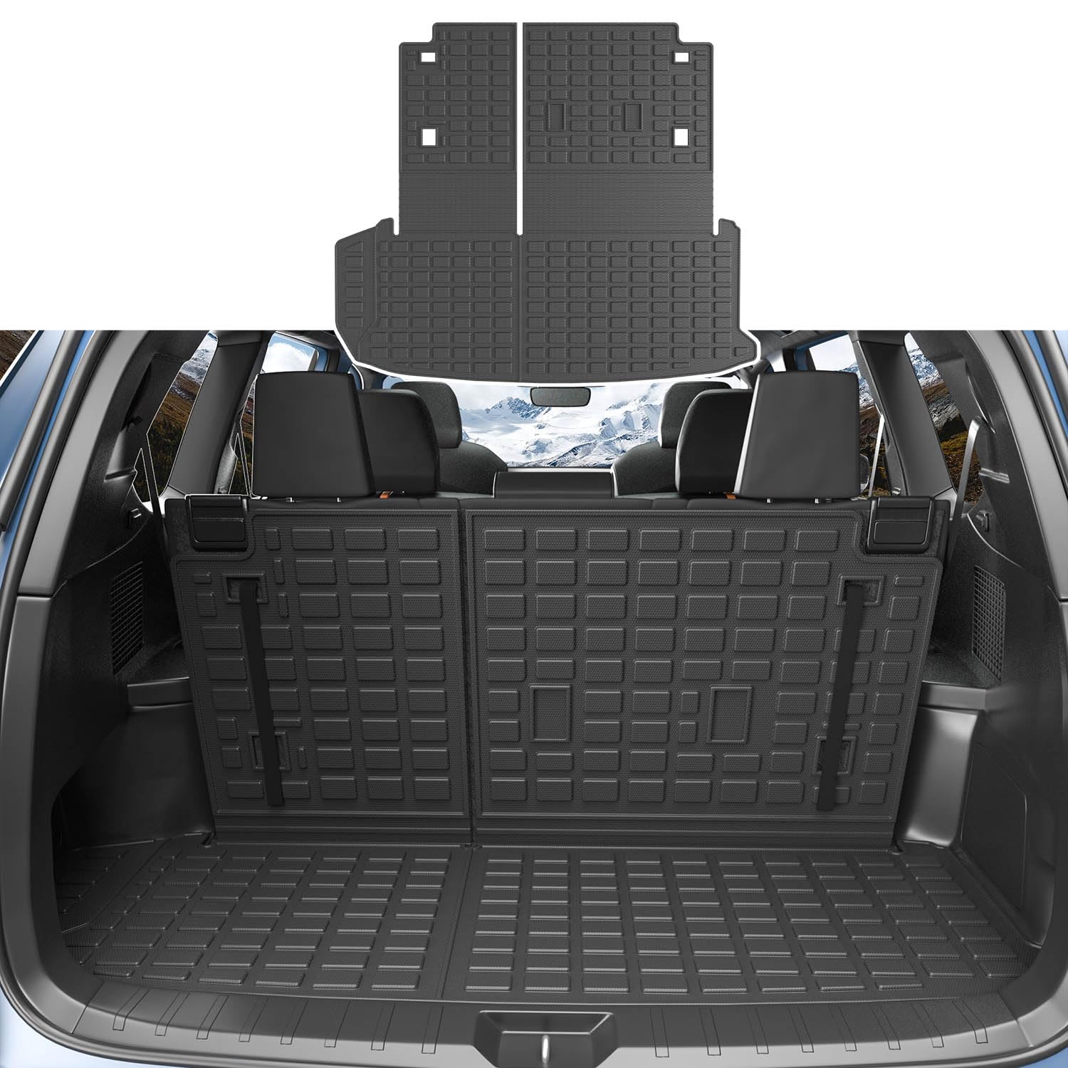 CZmenghe 7&8 Seat Trunk Mat with Backrest Mat Compatible with 2024 2025 Toyota Grand Highlander Cargo Liner Replacement for 2024 2025 Toyota Grand Highlander Accessories(Trunk Mat with Backrest Mat)