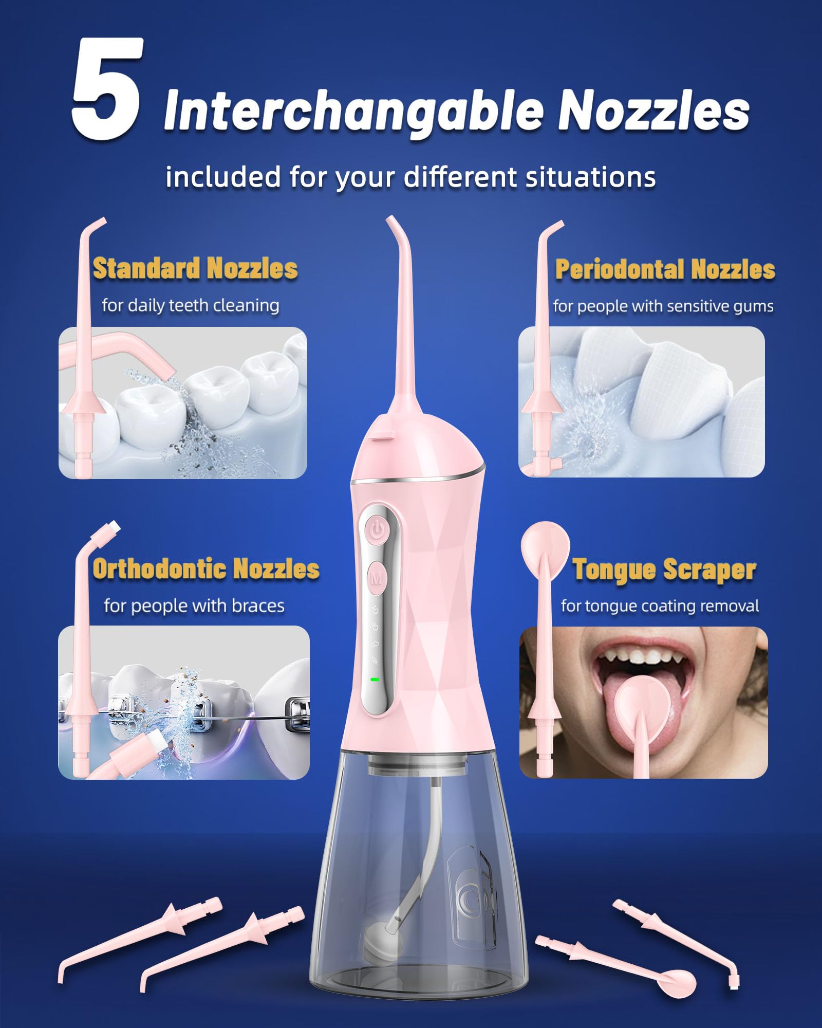 Combo de hilo dental y cepillo de dientes eléctrico, kit de limpieza oral 2-1, cepillo de dientes eléctrico sónico de 5 velocidades y irrigador dental portátil de 4 velocidades para limpiar