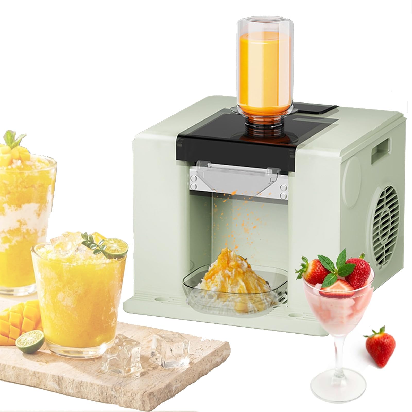 Electric Ice Shaved Machine, 60kg/day Snowflake Ice Machine, Snow Cone Shaver, Air Cooling for Home, Parties, Food Truck, Restaurant, Milktea Shops,Green