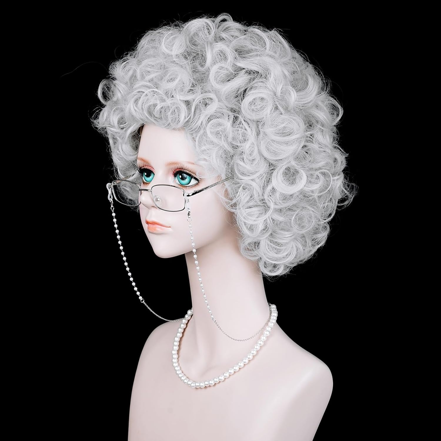 Probeauty Old Lady Costume Wig for Women, 5pcs Set Silver Grey Grandma Granny Cosplay Wig for 100 Days of School and Halloween Costumes - Image 3