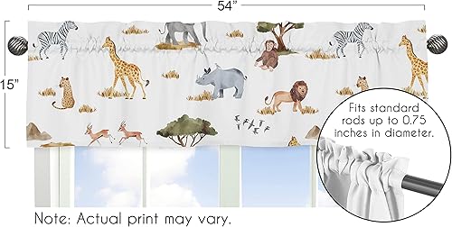 Miniatura 5 de Sweet Jojo Designs Cenefa de animales de la selva para tratamiento de ventana, cenefa oscura, verde, amarillo, gris, óxido, naranja, blanco y negro,