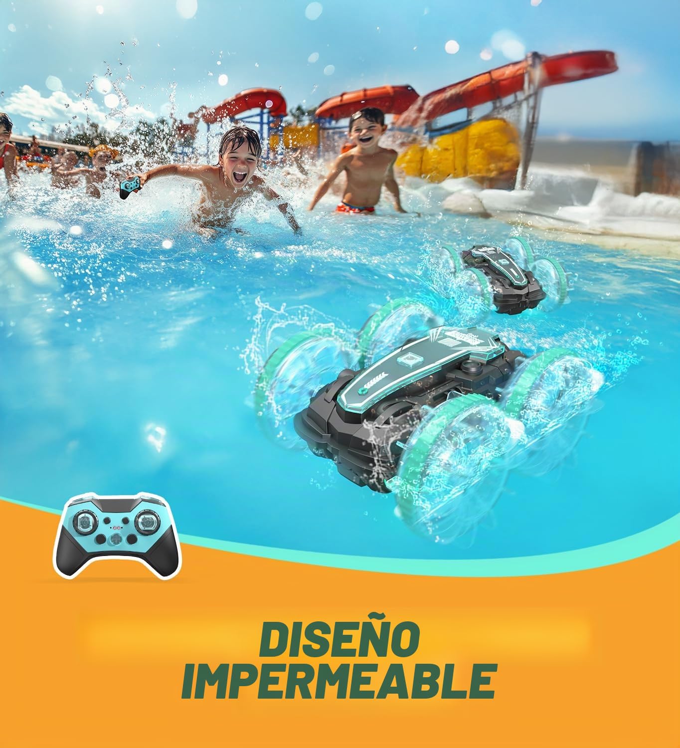 Vehículo anfibio Coche teledirigido 3 + años, RC Auto Car Toys a partir de 3, 4, 5, 6, 7, 8, 9 años, regalo de Navidad, niño de 3 años, juegos al aire libre para niños, playa, juguetes acuáticos