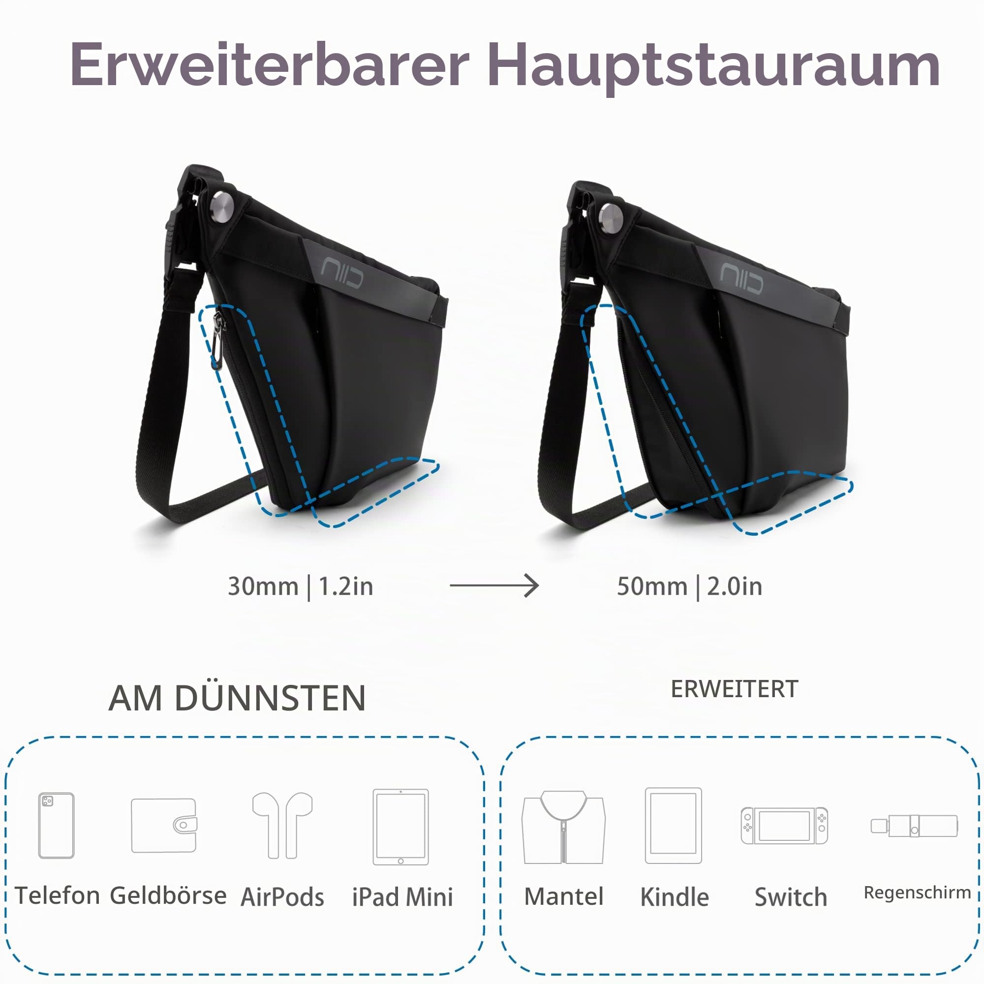 NIID-FINO F4 Sling Rucksack Schultertaschen Crossbody Brusttasche Herren für Herren Multipurpose Daypack Anti-Diebstahl & Wasserresistent
