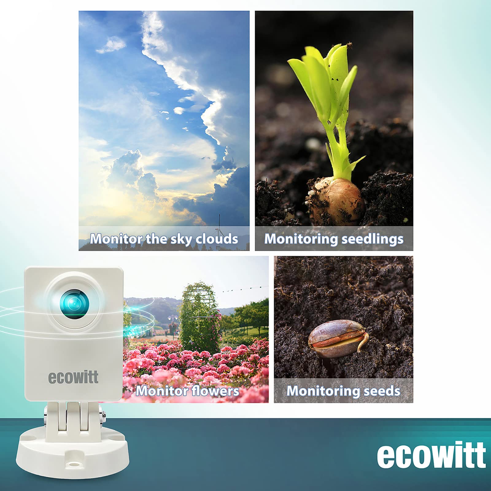 ECOWITT WittCam Kamera zewnętrzna HP10, wewnętrzna i zewnętrzna kamera podłączona do sieci Wi-Fi IP66, wodoodporność FOV150°, szeroki kąt / 2 miliony pikseli, serwer pomocniczy, fotografia poklatkowa