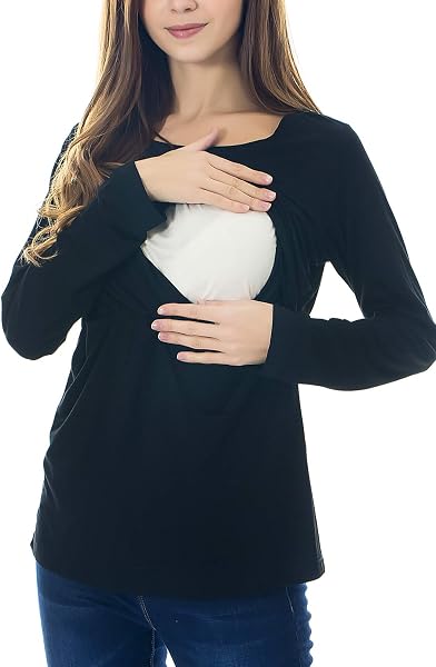 Smallshow Women's Long Sleeve Breastfeeding Top Maternity Nursing T-Shirt Pregnancy Clothes - 2