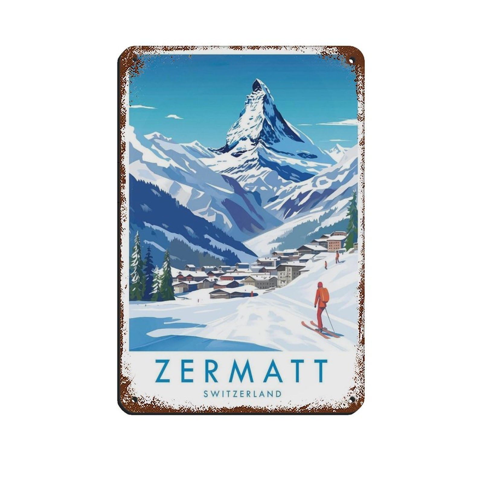 Zermatt Travel Poster, Switzerland, Travel Decor Tin Sign Vintage Metal Pub Club Cafe Bar Home Wall Art Decoration Poster Retro 8x12inch(20x30cm)