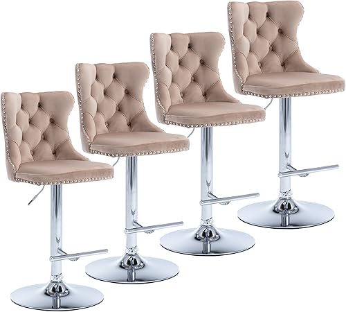 Miniatura 170 de Aoowow Juego de 2 taburetes de bar giratorios ajustables con respaldo de terciopelo copetudo, sillas de bar modernas tapizadas con cabeza de clavo