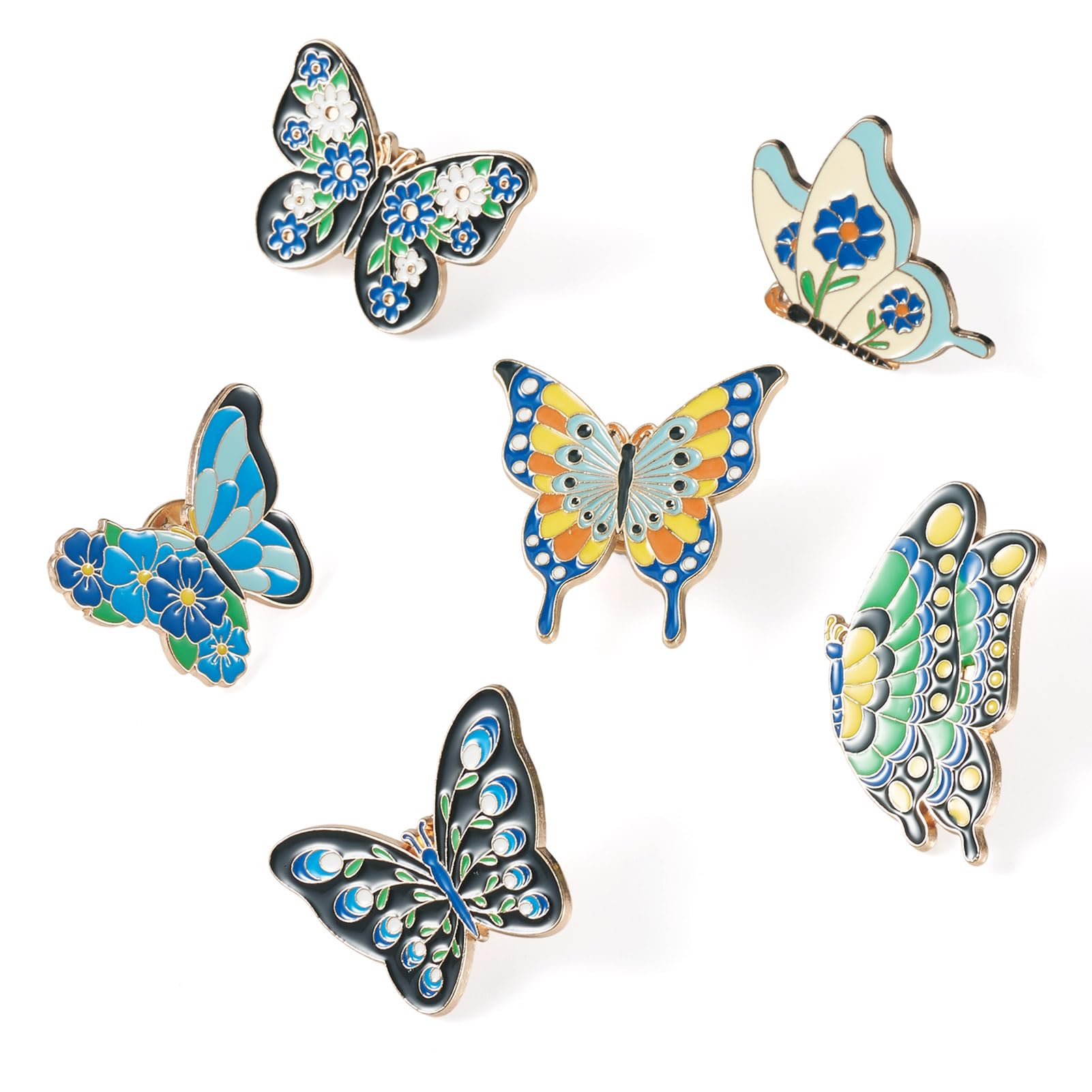 6Pcs Butterfly Enamel Pins Insect Animal Enamel Backpack Lapel Pin Butterfly Brooch Badges for Backpacks Bags Hats Clothing Decorative Supplies