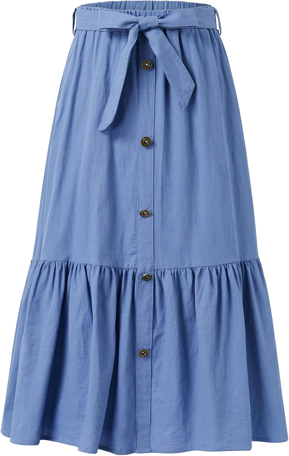 Maxi Skorts Skirt for Girls Button Front High Waisted Long Skirt with Belt Ruffled Skirts with Pocket 3-12Years