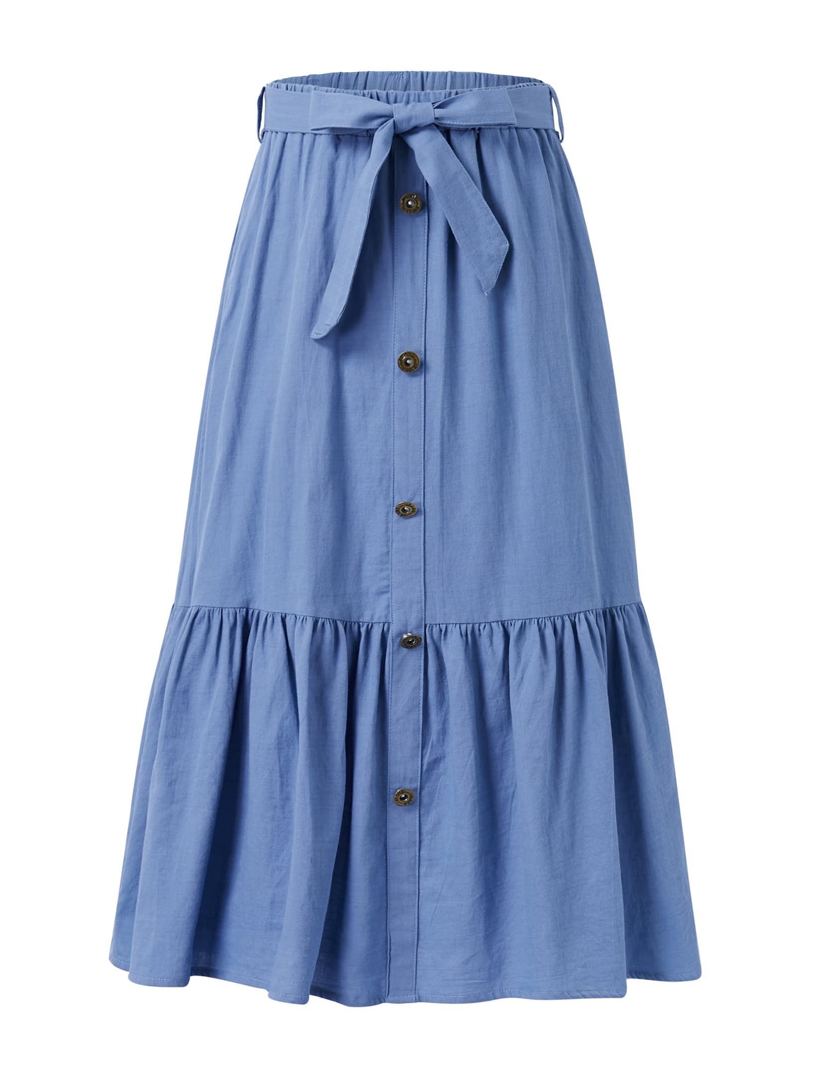 Maxi Skorts Skirt for Girls Button Front High Waisted Long Skirt with Belt Ruffled Skirts with Pocket 3-12Years