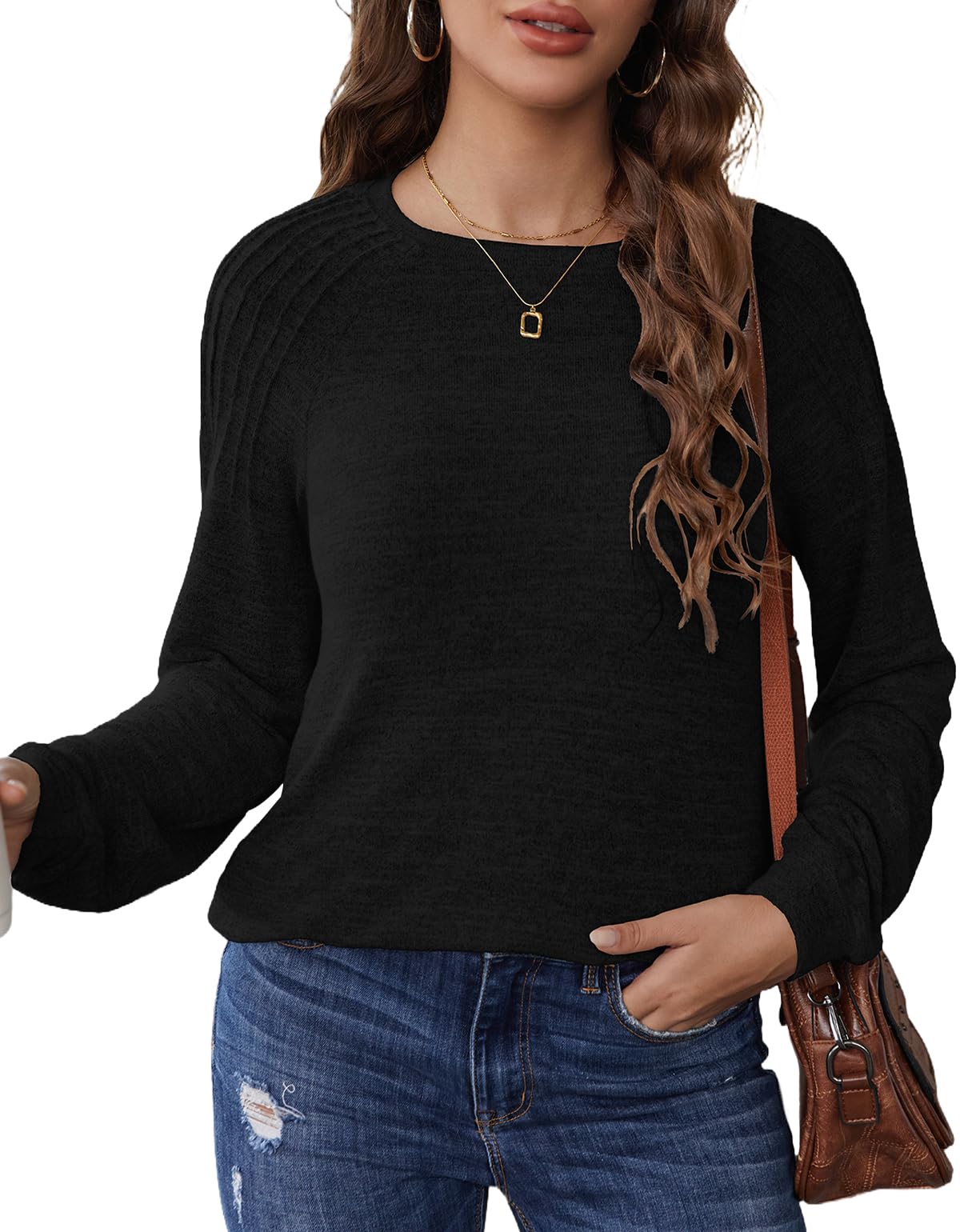 Teepie Sweatshirts for Women Trendy Crewneck Pleated Tunic Shirts Long Sleeve Fall Tops Fashion 2024