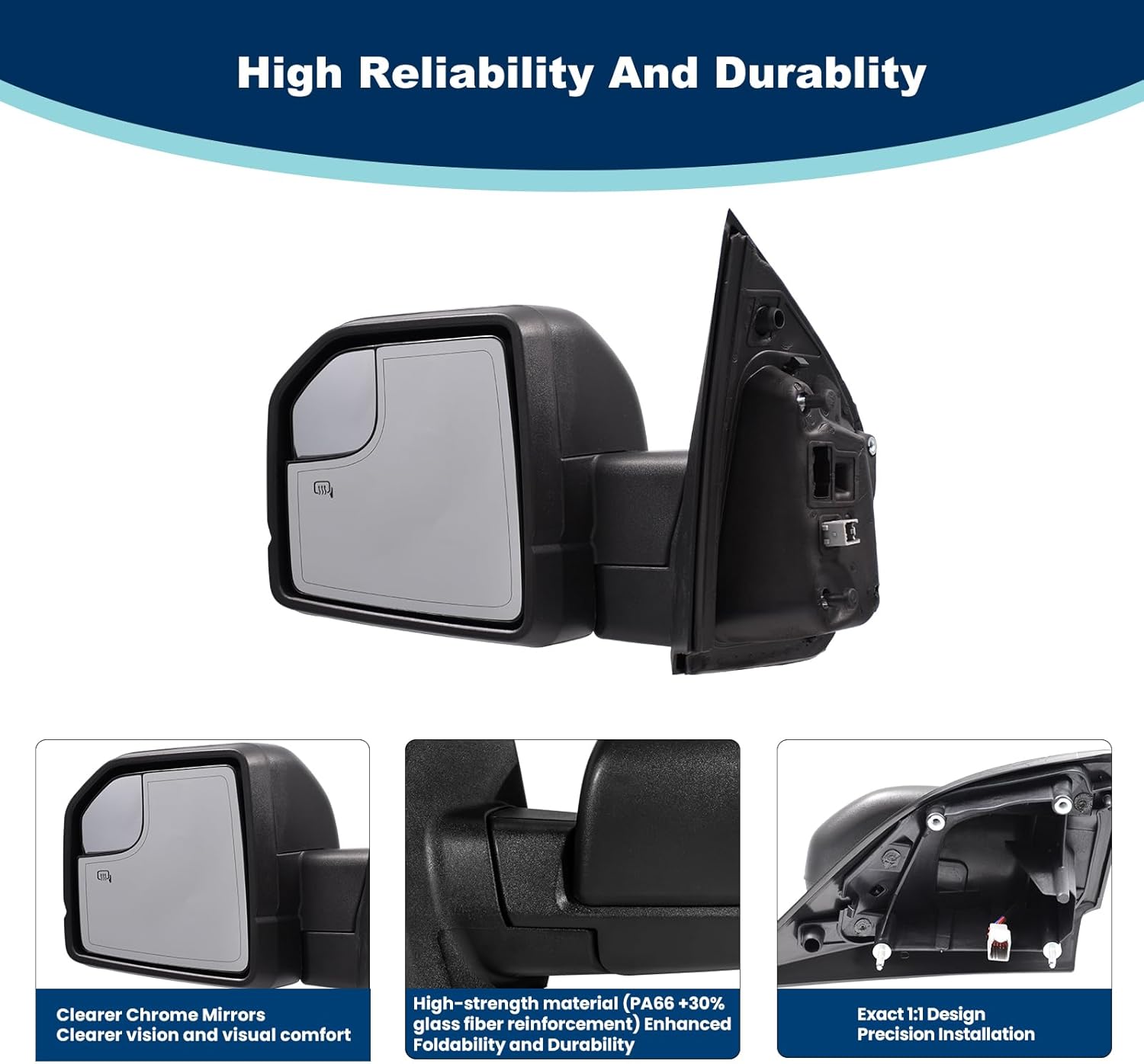 (8 Pins) Left Driver Side Door Mirror For 2015-2020 Ford F150 With Turn Signal Light、Power Glass、Heated、Manual Folding With Installation Kit*1 set Replaces #JL3Z17683CA(Not-Temp Sensor)