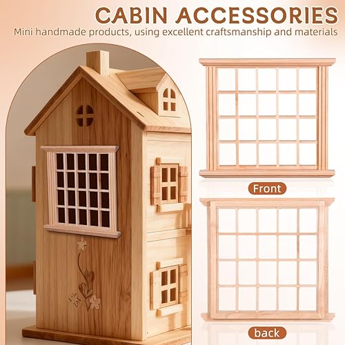 Miniatura 4 de Ventana de casa de muñecas, marco de ventana en miniatura de madera a escala 1:12, para muebles de casa de muñecas, decoración de jardín de hadas y