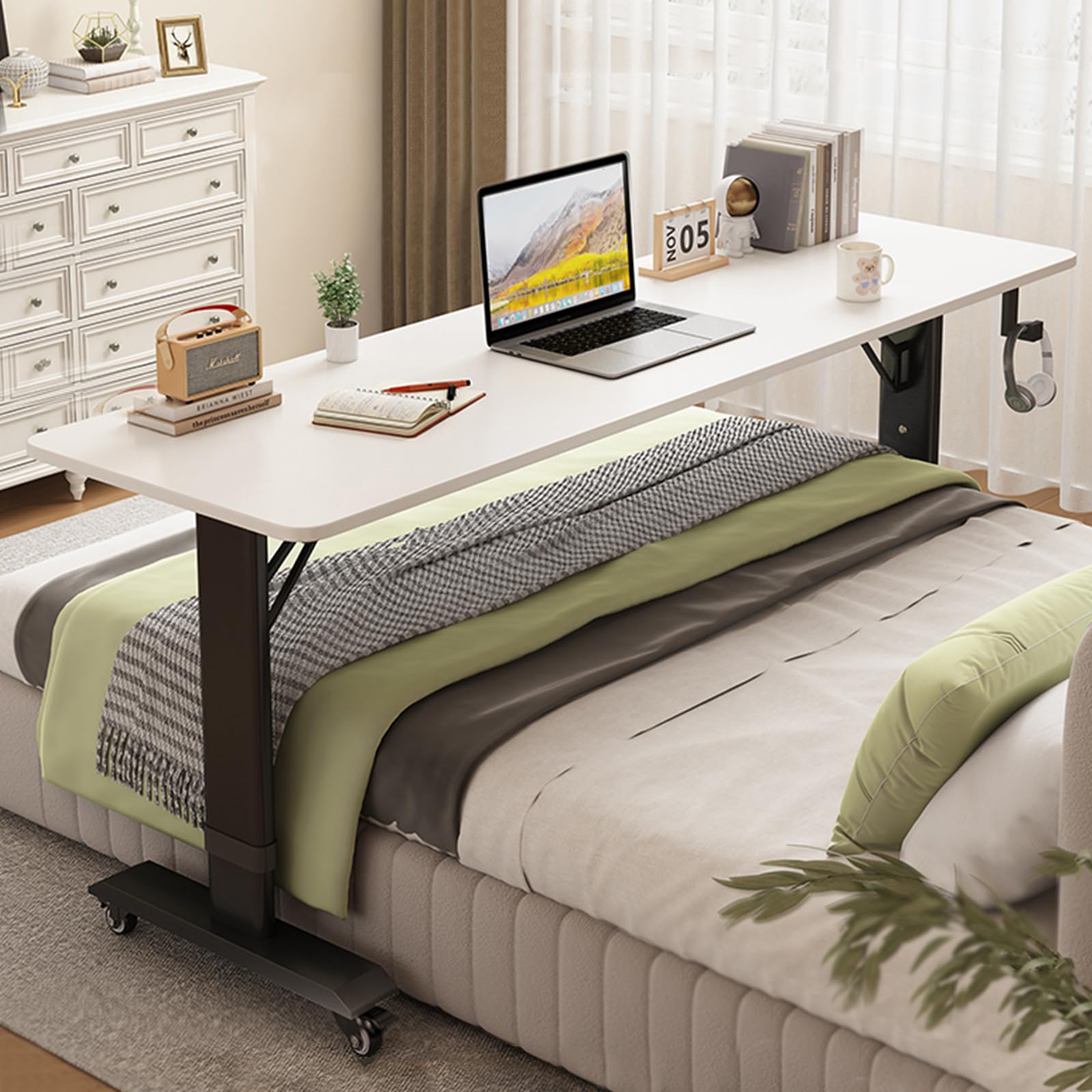 Tavolo Regolabile Per Letto Con Ruote - Scrivanía Mobile, Altezza Ajustable 55-87 Cm - Foto 9