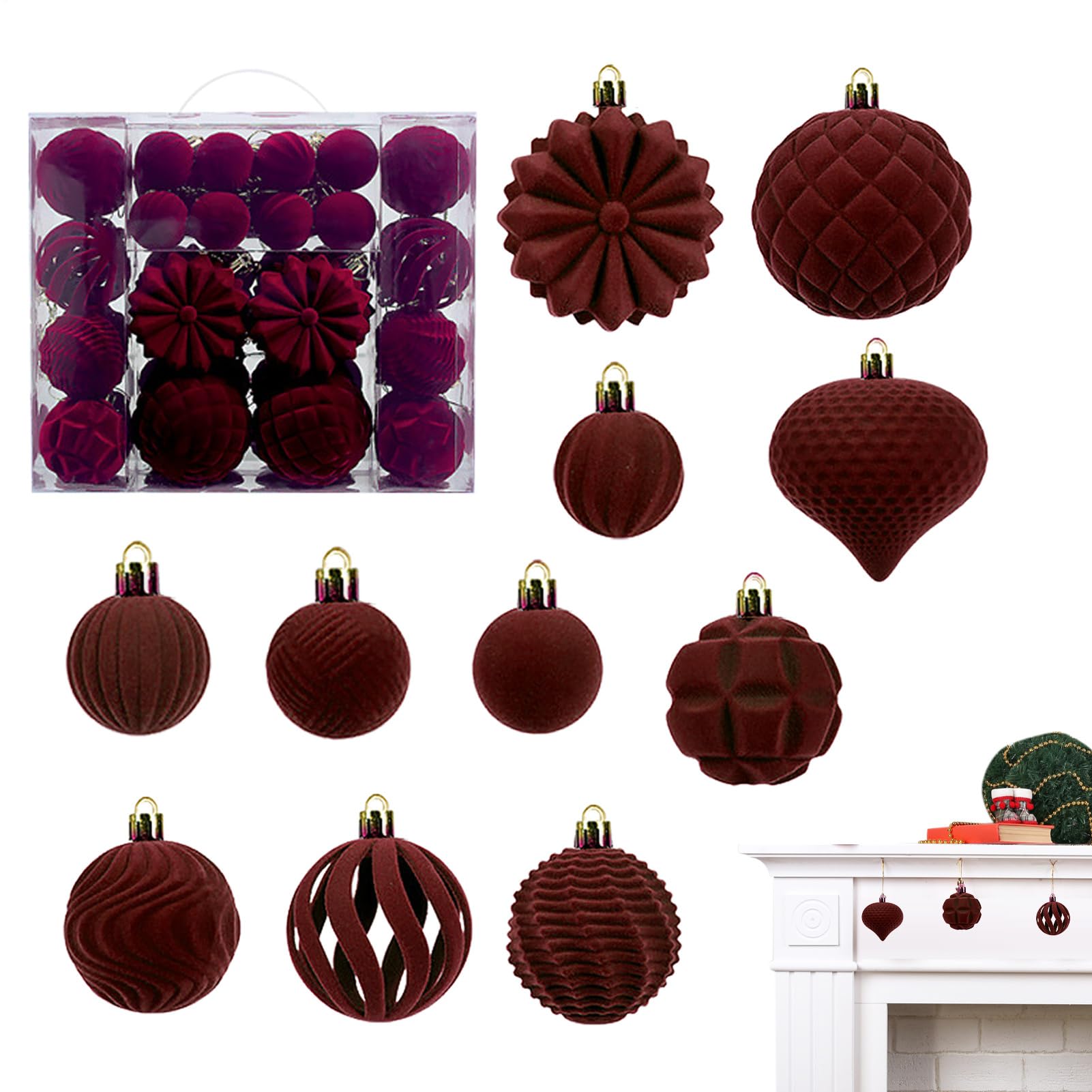 Boules de Noël flockées : lot de 48 pièces anti-casse pour décoration salon