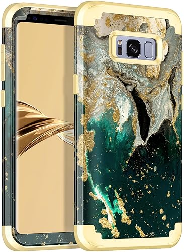 Miqala Funda para Galaxy S8 diseño de mármol tres capas resistente a los golpes parachoques de plástico duro funda protectora de goma de silicona