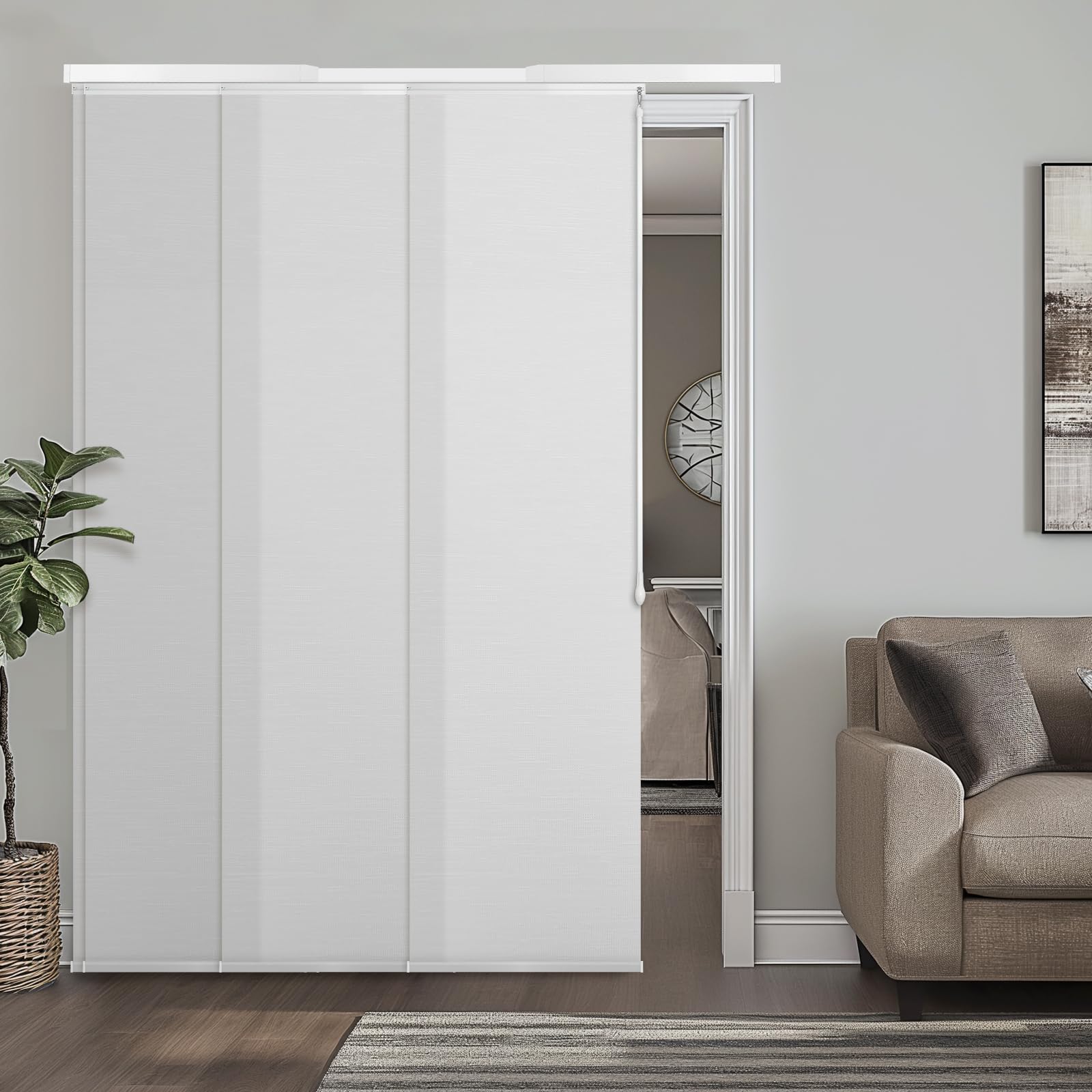 Adjustable Panel Track Blinds Manual Blackout Vertical Blinds for Sliding Door (Dimout - Texture White, 74" W x 96" H)