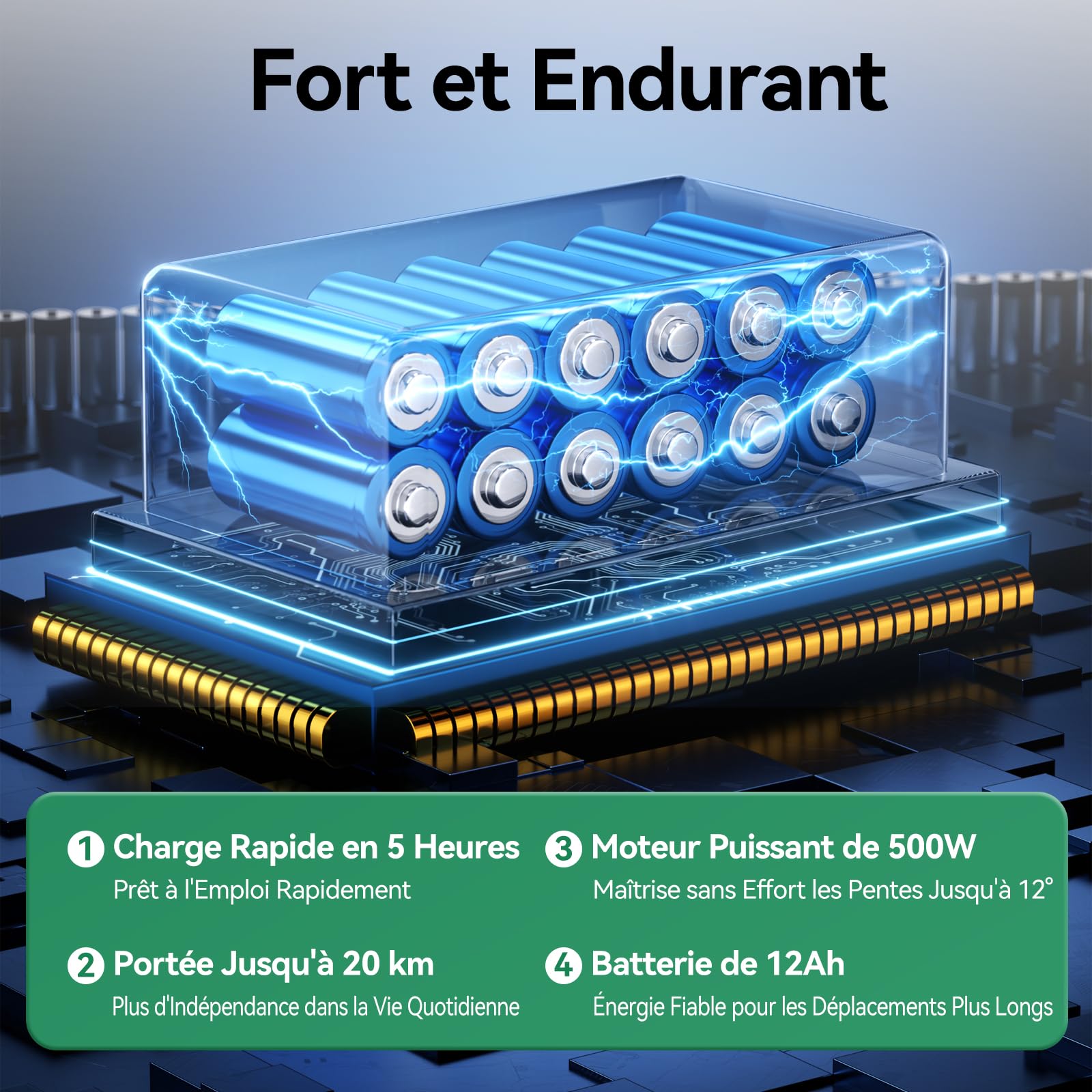 D15 Fauteuil Roulant Électrique Pliable Léger - 500W, Autonomie 20KM, Dossier Inclinable 165°, Repose-pieds Réglable en Hauteur pour Personnes Âgées jusqu'à 150KG