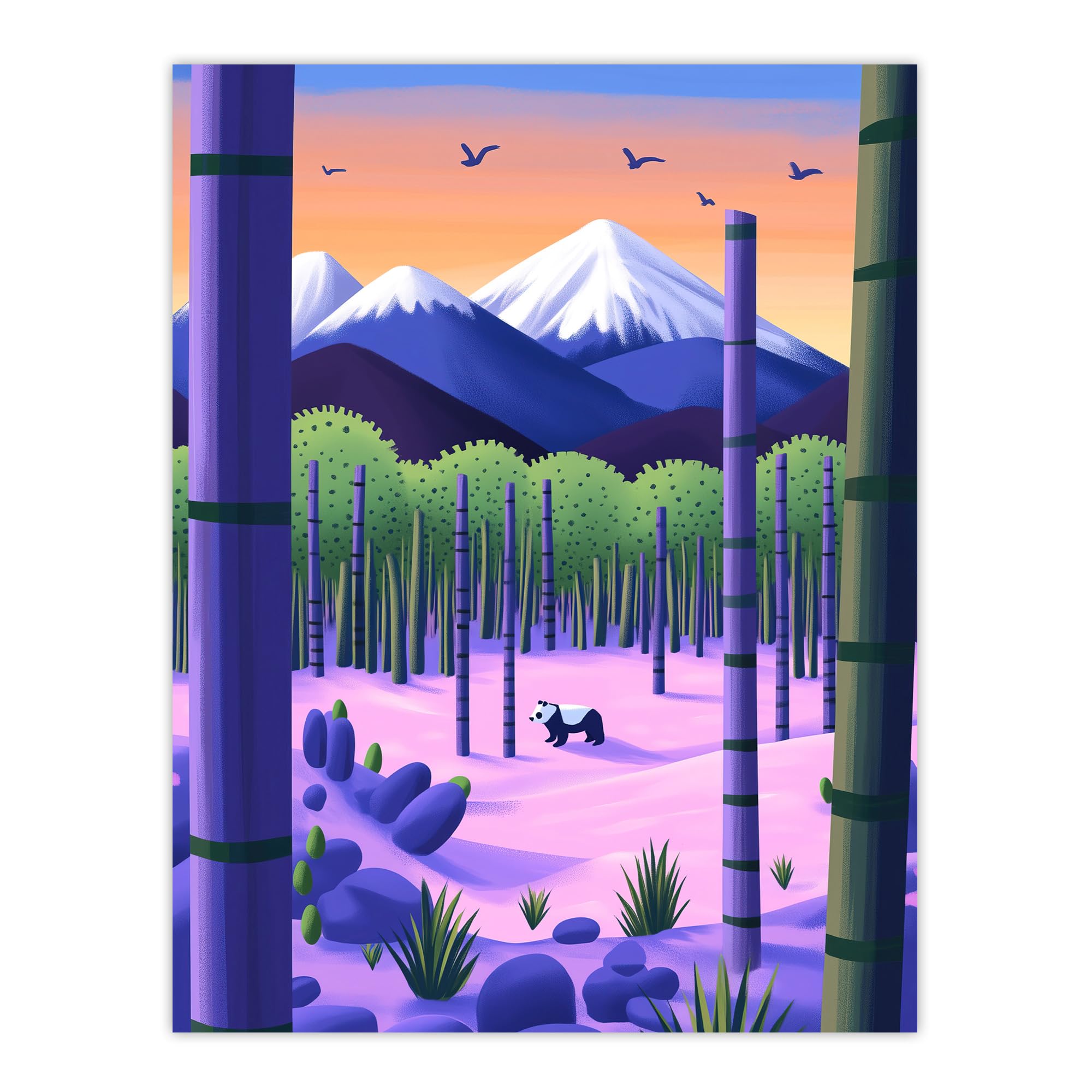 Artery8 Panda Bear Bamboo Forest Japan Mountain Landscape Living Room Large Wall Art Poster Print Thick Paper 18X24 Inch