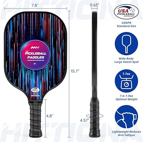 Miniatura 5 de Paletas de pickleball - Juego de 2 palas de pickleball de fibra de vidrio, raquetas de pickleball aprobadas por USAPA, paquete de 2 con 4 bolas de