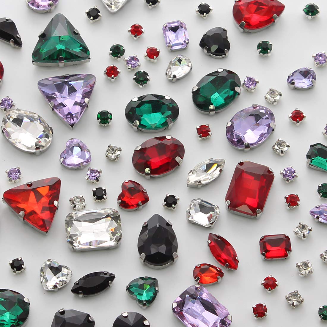 TANOSII Sew on Rhinestones 100 PCS Mixed Shapes Glass Rhinestones Sew on Crystal Gems Mental Flatback with Silver Claw for Jewelry Crafts Clothes Shoes Costume Garment Mixed Colors A