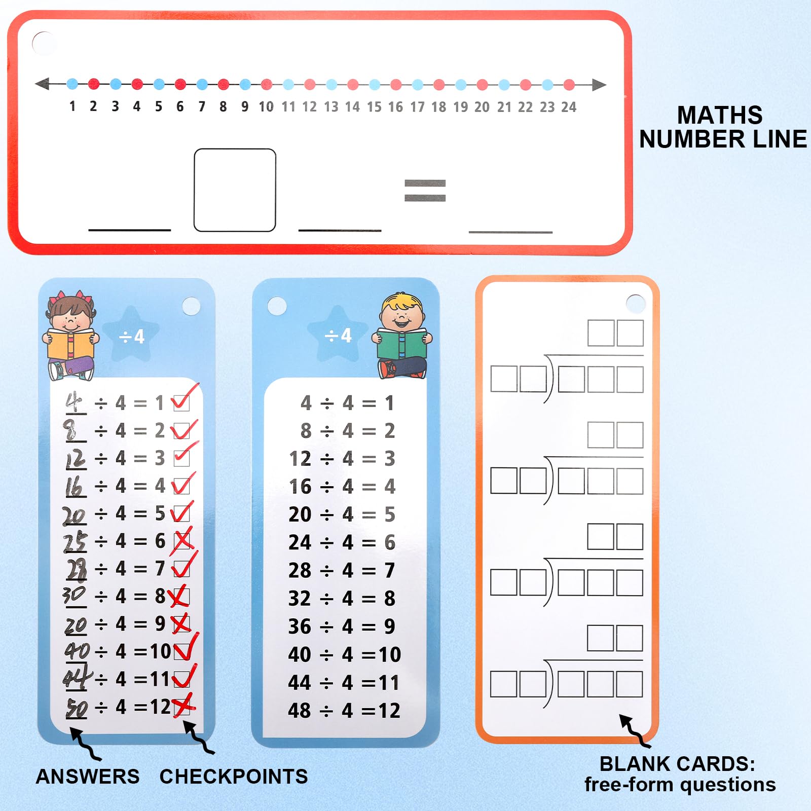 APOMOONS 4 Livres Cartes d'apprentissage avec 8 Feutres Effaçables, Table de Multiplication, Mathématiques pour Apprendre L'addition Soustraction Multiplication et Division