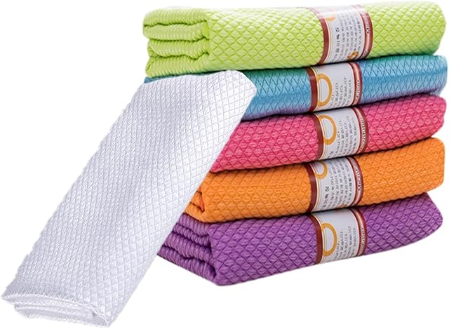 6pcs Cleaning Cloth Fish Scale Cloth Microfiber Cloth Nanoscale Lint Free Cloth Easy Clean Cloth,Clean Kitchen Mirror Glass Without Leaving Marks, High Absorption Polishing Cloth (6 Colors)(30X30cm)