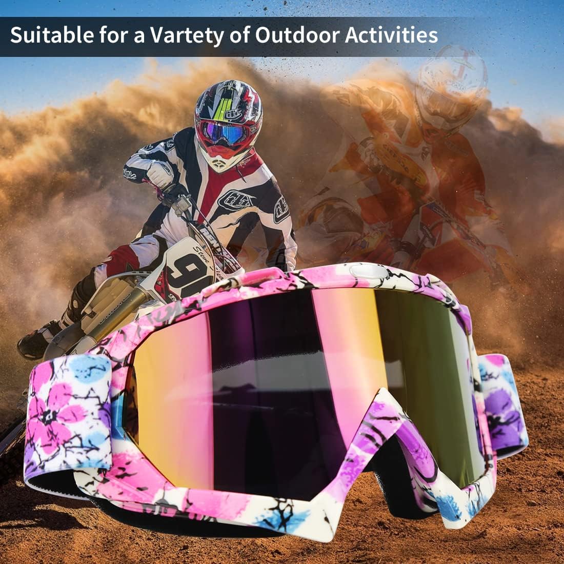 Pink Motocross Motorcycle Goggles Dirt Bike ATV Racing Mx Goggles for Men Women Youth Kids (C42) : Automotive