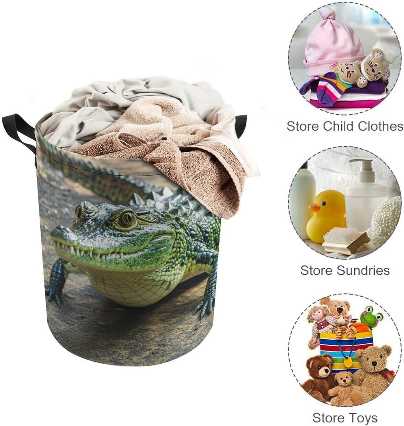 Crocodile Green Laundry Bag Large Collapsible Laundry Baskets Freestanding Waterproof Clothes Hamper with Handles & Drawstring for Laundry Room Bedroom Bathroom