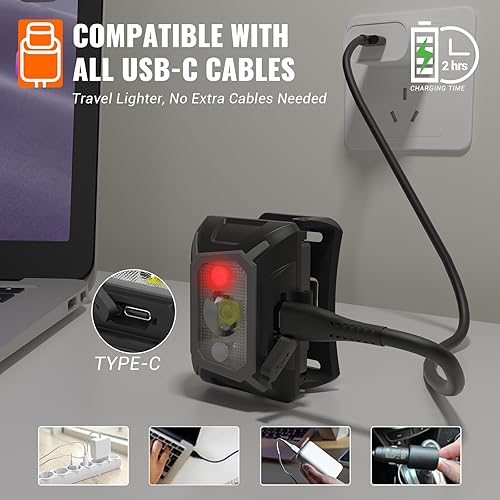 Miniatura 5 de Faro de campamento de doble potencia (recargable3 pilas AAA incluidas), lámpara LED de atenuación de luz de cabeza impermeable 60 ajustable, 9 modos