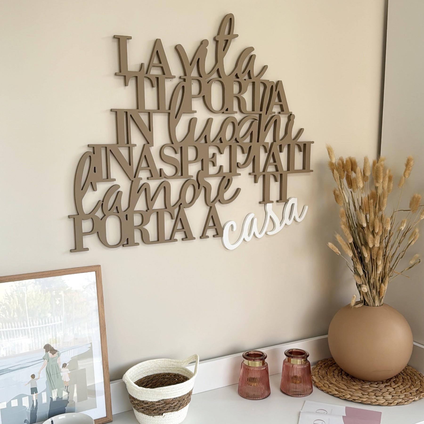 Declea Home Decor Decorazione Murale frase scritta su legno La vita ti porta in luoghi inaspettati, Scritta in legno famiglia casa per decorare le pareti